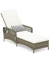 Gymax Pe Wicker Chaise Lounge Chair 6-Position Adjustable Patio Recliner w/ Soft Cushions
