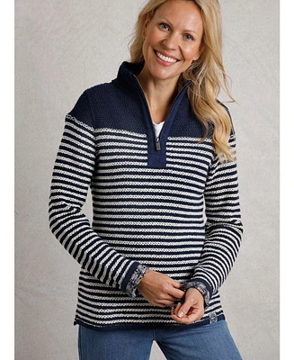 Weird Fish Women's Juliet 1/4 Zip Stripe Macaroni