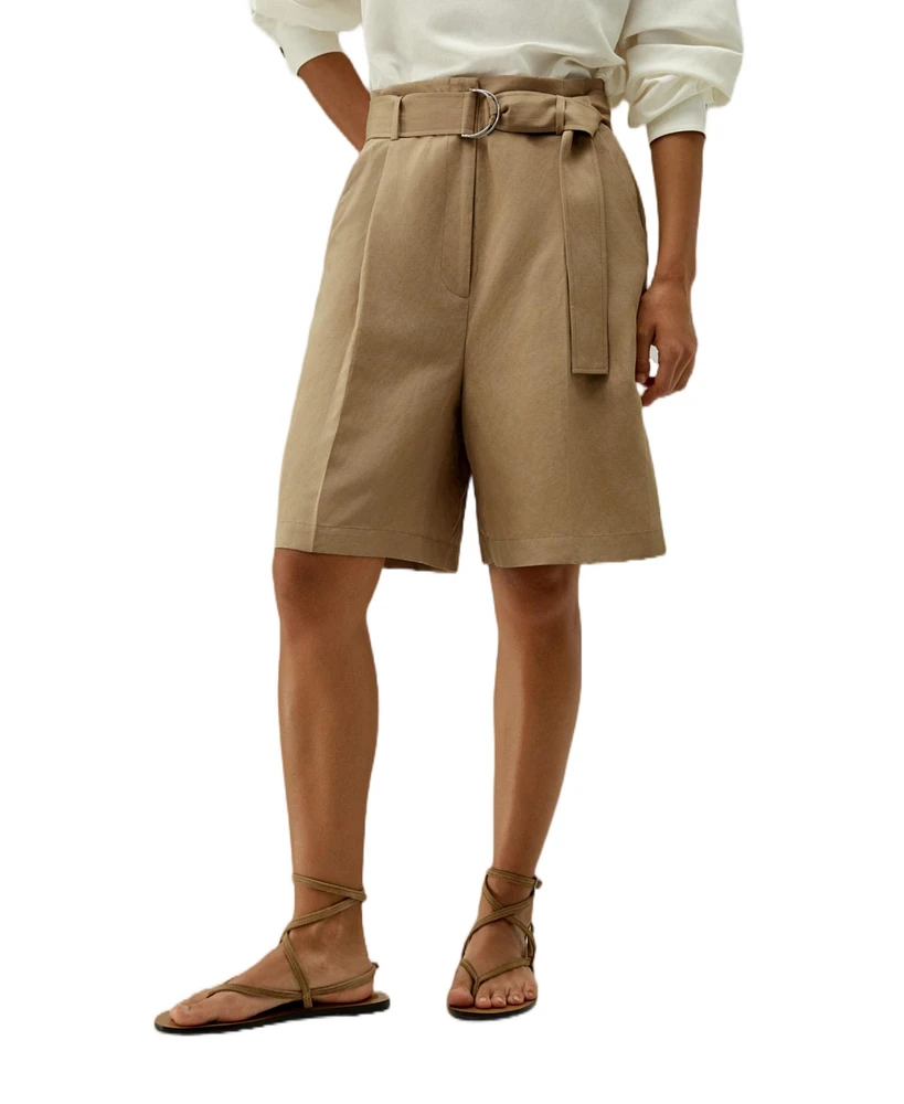 Lilysilk Women's Chic Silk-Linen Blend Bermuda Shorts