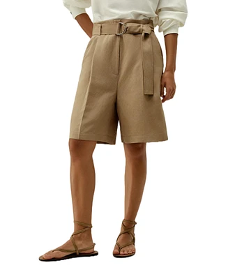 Lilysilk Women's Chic Silk-Linen Blend Bermuda Shorts