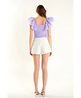 endless rose Women's Organza Ruffle with Knit Top