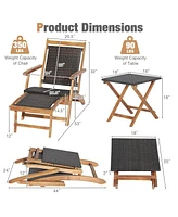 Gymax Patio Lounge Chair Set of 3 w/ Side Table Quick Folding Design Ottoman Outdoor