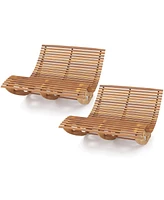 Gymax 2PCS Outdoor Double Chaise Lounge for 2 w/ High Back Slatted Seat Stopper Patio