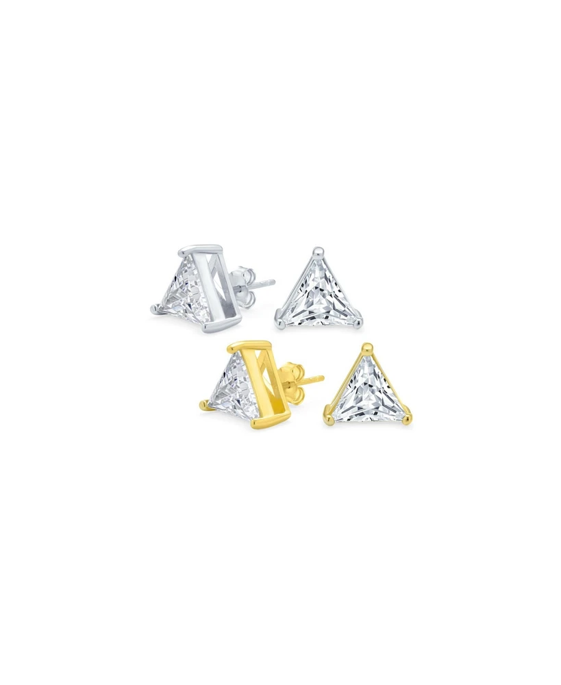 Bling Jewelry Set of 2 Triangle Clear Cubic Zirconia Stud Earrings Gold Plated Sterling Silver