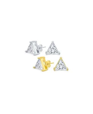 Bling Jewelry Set of 2 Triangle Clear Cubic Zirconia Stud Earrings Gold Plated Sterling Silver