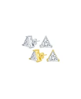 Bling Jewelry Set of 2 Triangle Clear Cubic Zirconia Stud Earrings Gold Plated Sterling Silver