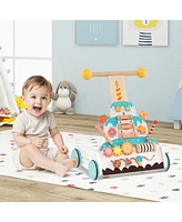 Slickblue Toddler Wooden Walker with Adjustable Heights and Smooth Wheels-White