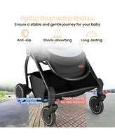 Slickblue Toddler Foldable Pram Stroller with Reversible Seat Reclining Backrest