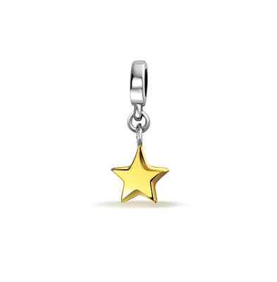 Bling Jewelry Patriotic Celestial Star Dangle Charm Bead Two-Tone Gold Plated Sterling Silver Fits European Bracelets