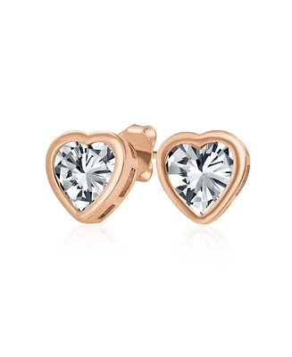Bling Jewelry 1CT Bezel Set Heart Shape Cz Solitaire Stud Earrings Rose Gold Plated .925 Sterling Silver 7MM
