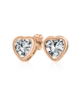 Bling Jewelry 1CT Bezel Set Heart Shape Cz Solitaire Stud Earrings Rose Gold Plated .925 Sterling Silver 7MM