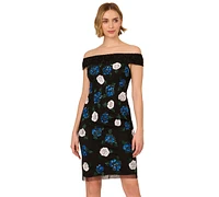 Adrianna Papell Women's Beaded Off-The-Shoulder Sheath Dress