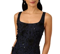 Adrianna Papell Women's Beaded Mesh Midi Dress