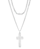 Steeltime Unisex Cuban Superflat Chain and Lord's Prayer Cross Pendant Necklace