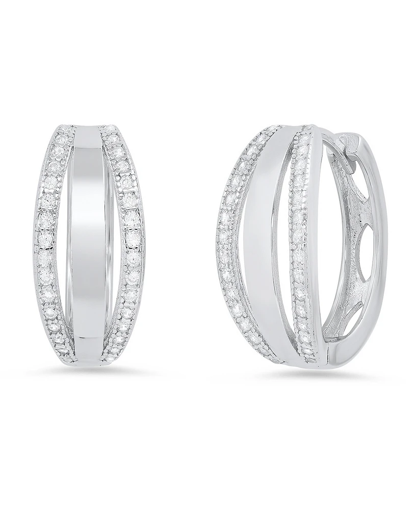 Steeltime Women's Sterling Silver and Simulated Diamonds Layered Huggie Earrings