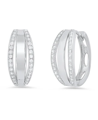 Steeltime Women's Sterling Silver and Simulated Diamonds Layered Huggie Earrings