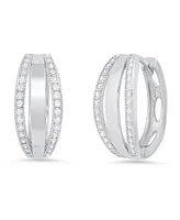 Steeltime Women's Sterling Silver and Simulated Diamonds Layered Huggie Earrings