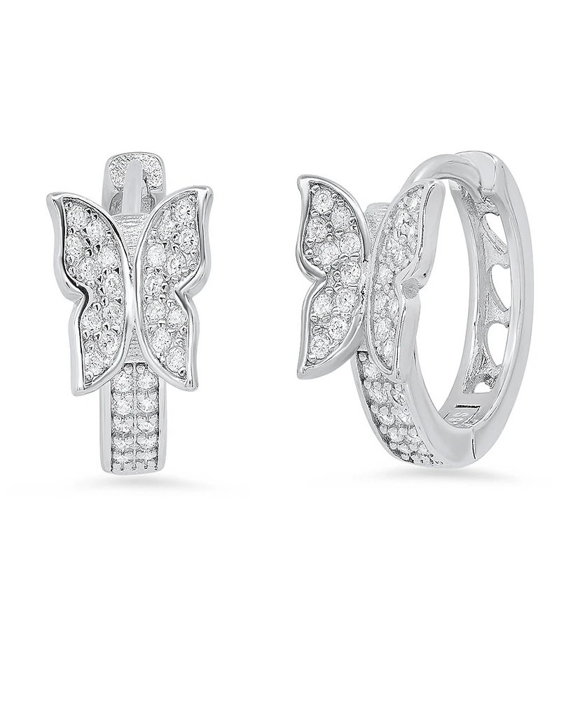 Steeltime Women's Sterling Silver and Simulated Diamonds Butterfly Huggie Earrings