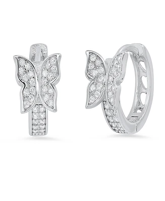 Steeltime Women's Sterling Silver and Simulated Diamonds Butterfly Huggie Earrings