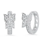 Steeltime Women's Sterling Silver and Simulated Diamonds Butterfly Huggie Earrings