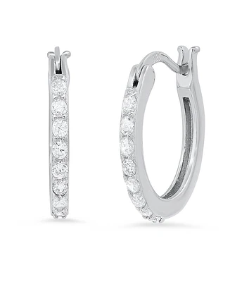 Steeltime Women's Sterling Silver and Simulated Diamonds Thin Hoop Earrings