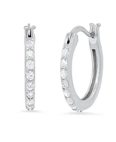 Steeltime Women's Sterling Silver and Simulated Diamonds Thin Hoop Earrings
