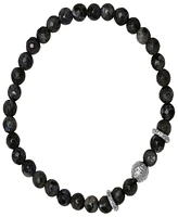 Steeltime Men's Sterling Silver and Gray Agate Beaded Stretch Bracelet