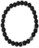 Steeltime Men's Sterling Silver and Black Lava Beaded Stretch Bracelet