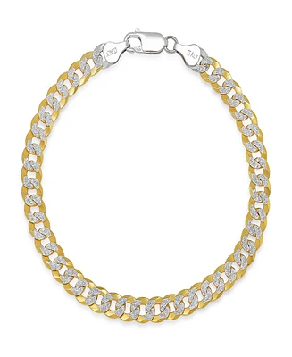 Steeltime Unisex Two-Tone Sterling Silver and 18K Gold Plated Diamond Cut Curb Link Bracelet