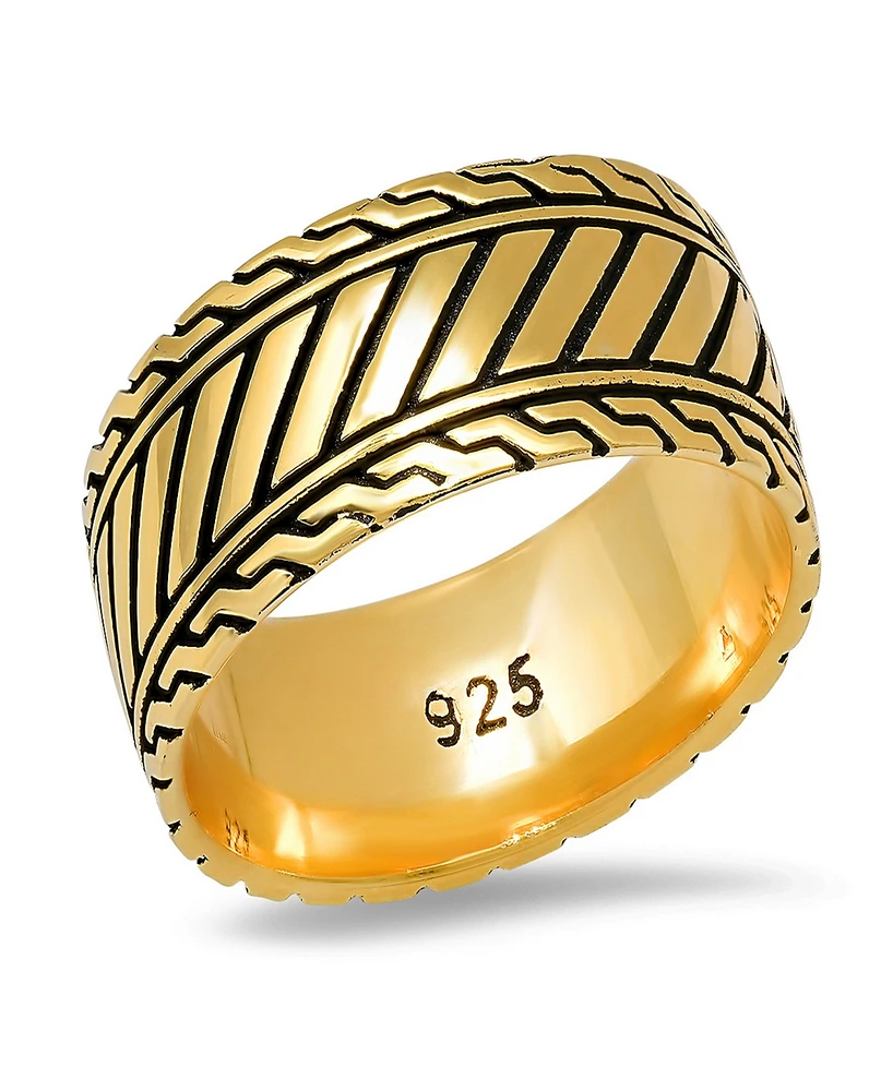 Steeltime Men's 14K Gold Plated and Sterling Silver Black Ip Band Ring