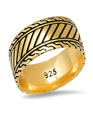 Steeltime Men's 14K Gold Plated and Sterling Silver Black Ip Band Ring