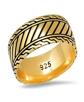 Steeltime Men's 14K Gold Plated and Sterling Silver Black Ip Band Ring
