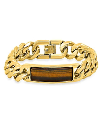 Steeltime Men's 18K Gold-Plated and Stainless-Steel Cuban Chain and Tiger Eye Id Bracelet