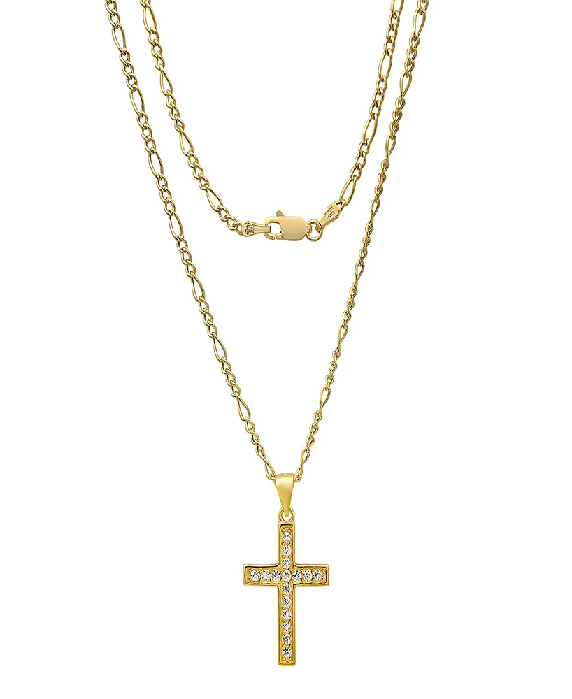 Steeltime Unisex Gold-Plated Cross Pendant Figaro Chain Necklace