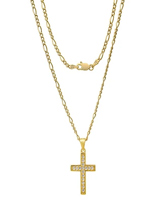 Steeltime Unisex Gold-Plated Cross Pendant Figaro Chain Necklace
