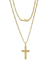 Steeltime Unisex Gold-Plated Cross Pendant Figaro Chain Necklace