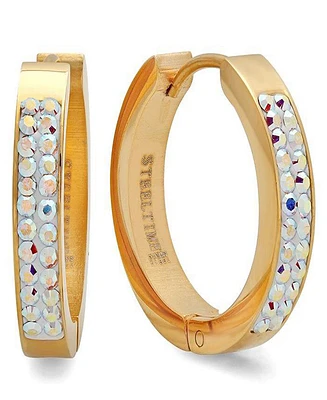 Steeltime Women's 18K Plated 20mm Huggies with Ab Adorned Swarovski Crystals
