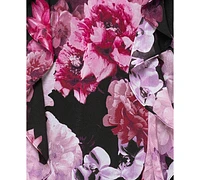 Xscape Women's Printed Asymmetrical Long-Sleeve Maxi Dress