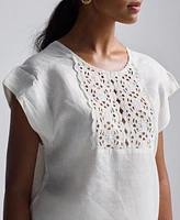 Reistor Women's Boxy Top with Embroidered Lace Detail