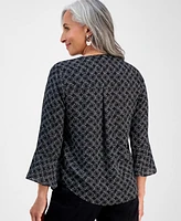 Style & Co Petite Circle-Print Split-Neck Top, Exclusively at Macy's