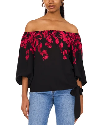 Sam & Jess Women's Off-The-Shoulder Floral Tie-Hem Top