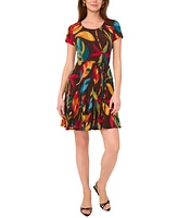 Sam & Jess Women's Leaf-Print Godet-Skirt Dress