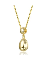 Double Bead Drop Pendant Necklace White Gold Plated or 14K