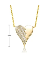 14k Yellow Gold Plated with Cubic Zirconia Broken Cracked Zig-Zag Half & Half Stolen Heart Pendant Necklace
