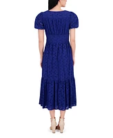kensie Women's Short-Sleeve Eyelet Midi Dress
