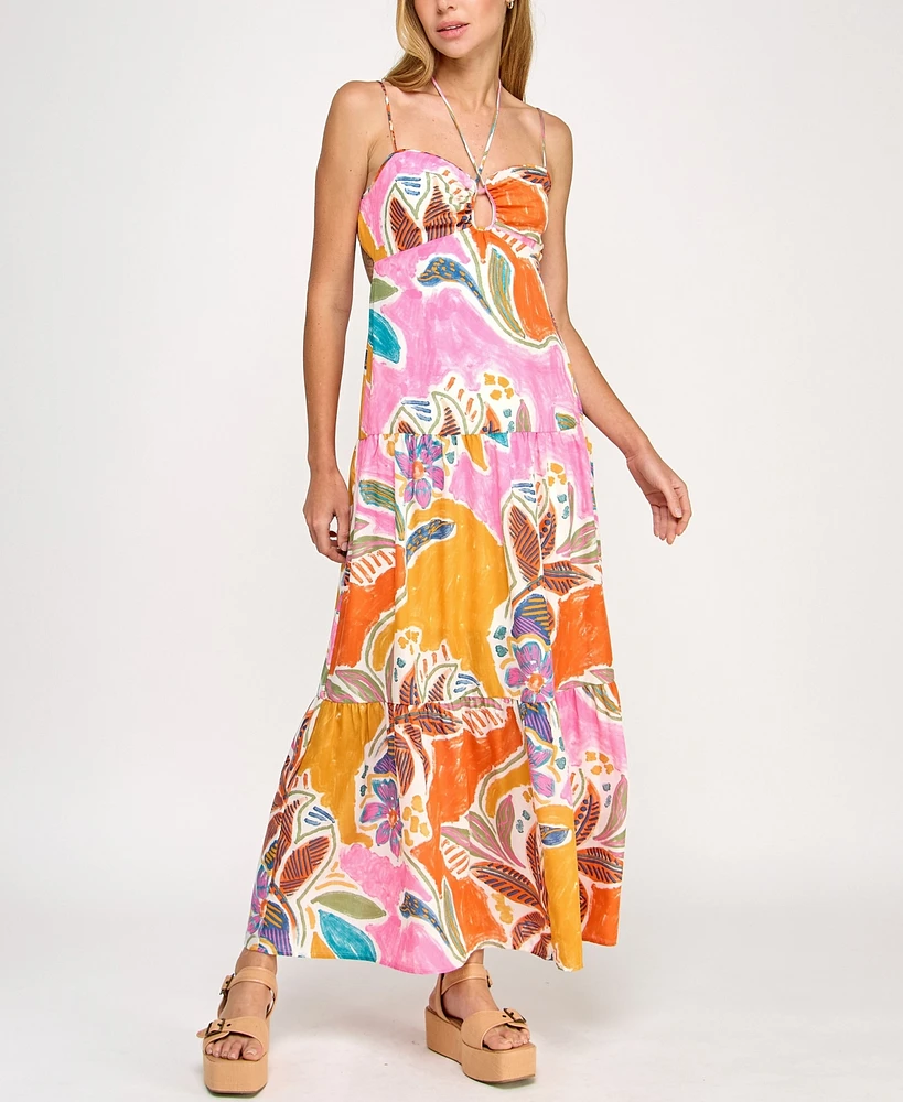 Beauty & Grace/K&K Clothing Llc Juniors' Printed Sweetheart Maxi Dress