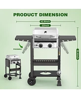 Cowsar 2-Burner Propane Gas Grill with Folding Side Tables,Stainless Steel 16,000 Btu Bbq Grill,Outdoor Grill for Barbecue,Patio,Camping