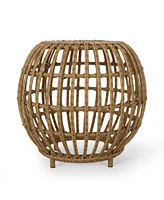 Handcrafted Faux Rattan Woven Side Table with Boho Style