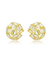 Sterling Silver 14K Gold Plated with Yellow Baguette Cubic Zirconia Bundle Stud Earrings