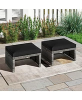 Slickblue 2 Pieces Patio Pe Rattan Ottomans with Soft Zippered Cushions for Deck